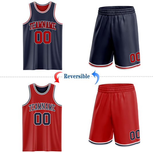Custom Navy Red-White Reversible Double Side Sublimation Basketball Suit Jersey - Sky-Custom