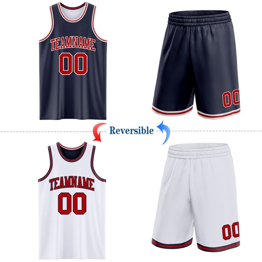 Custom Navy Red-White Reversible Double Side Sublimation Basketball Suit Jersey - Sky-Custom