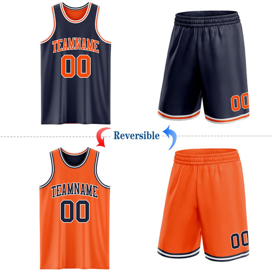 Custom Navy Orange-White Reversible Double Side Sublimation Basketball Suit Jersey - Sky-Custom