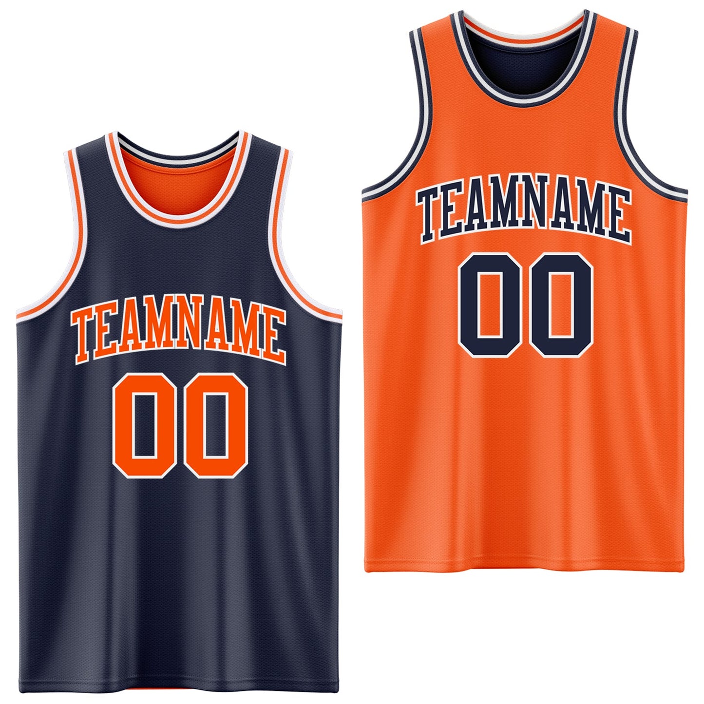 Custom Navy Orange-White Reversible Double Side Sublimation Basketball Suit Jersey - Sky-Custom