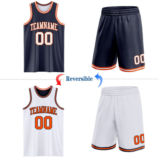 Custom Navy White-Orange Reversible Double Side Sublimation Basketball Suit Jersey - Sky-Custom