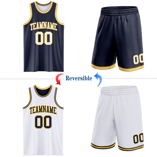 Custom Navy White-Gold Reversible Double Side Sublimation Basketball Suit Jersey - Sky-Custom