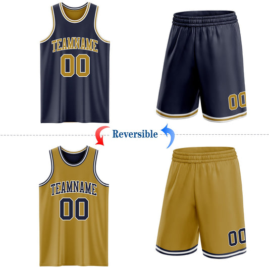 Custom Navy Old Gold-White Reversible Double Side Sublimation Basketball Suit Jersey - Sky-Custom