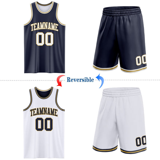 Custom Navy White-Old Gold Reversible Double Side Sublimation Basketball Suit Jersey - Sky-Custom