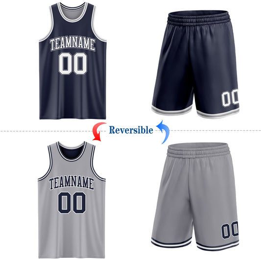 Custom Navy White-Gray Reversible Double Side Sublimation Basketball Suit Jersey - Sky-Custom