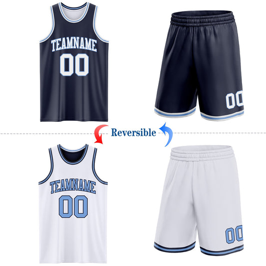 Custom Navy White-Light Blue Reversible Double Side Sublimation Basketball Suit Jersey - Sky-Custom