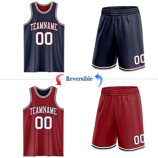 Custom Navy White-Maroon Reversible Double Side Sublimation Basketball Suit Jersey - Sky-Custom