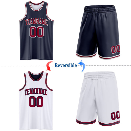 Custom Navy Maroon-White Reversible Double Side Sublimation Basketball Suit Jersey - Sky-Custom
