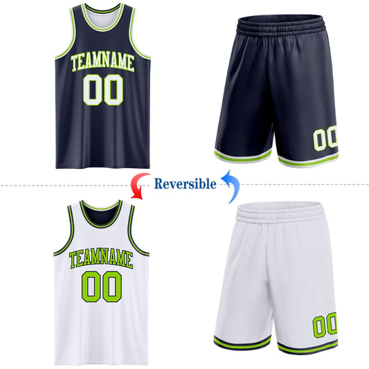 Custom Navy White-Neon Green Reversible Double Side Sublimation Basketball Suit Jersey - Sky-Custom