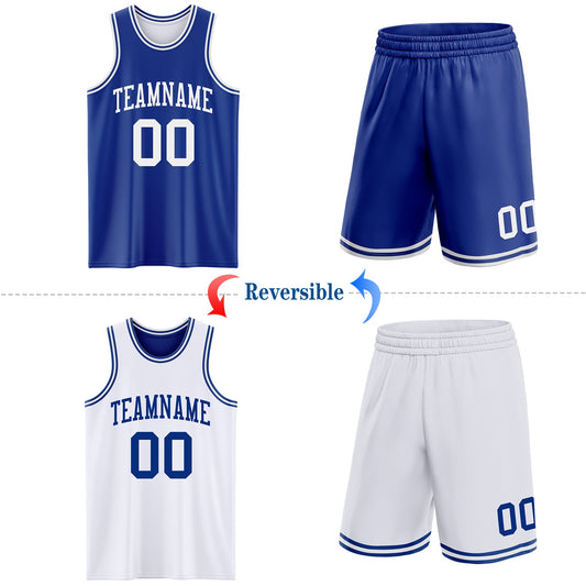 Custom Royal White Reversible Double Side Sublimation Basketball Suit Jersey - Sky-Custom