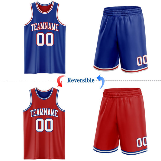 Custom Royal White-Red Reversible Double Side Sublimation Basketball Suit Jersey - Sky-Custom