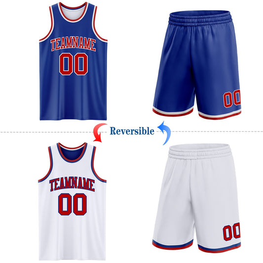Custom Royal Red-White Reversible Double Side Sublimation Basketball Suit Jersey - Sky-Custom