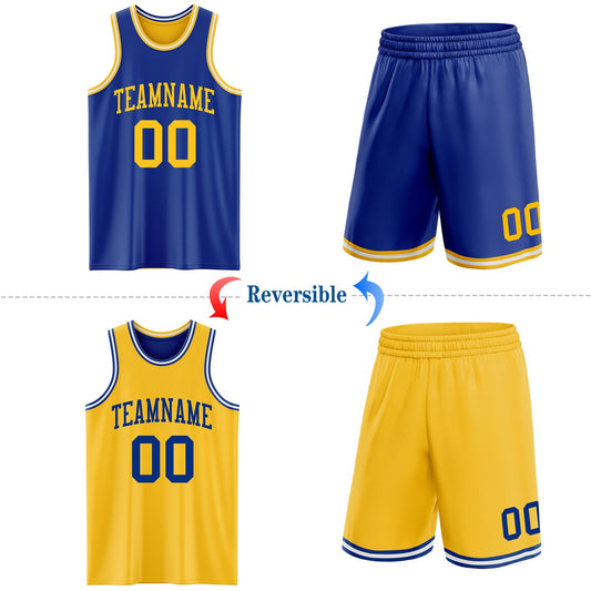 Custom Royal Gold-White Reversible Double Side Sublimation Basketball Suit Jersey - Sky-Custom
