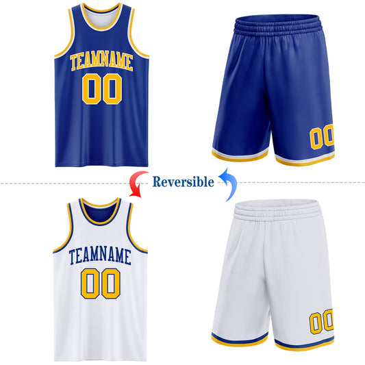 Custom Royal Gold-White Reversible Double Side Sublimation Basketball Suit Jersey - Sky-Custom
