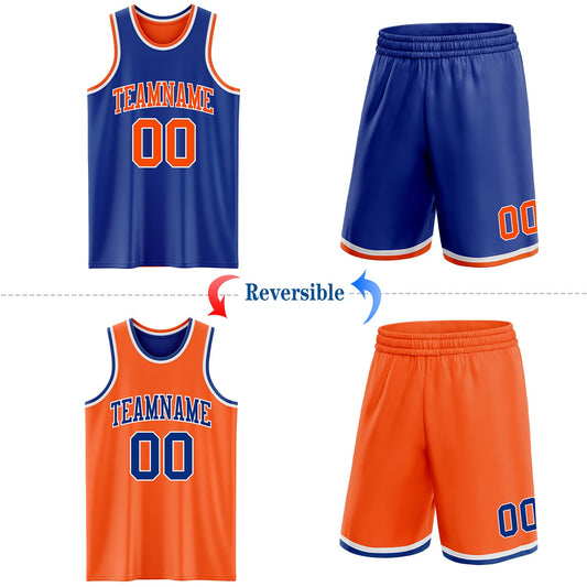 Custom Royal Orange-White Reversible Double Side Sublimation Basketball Suit Jersey - Sky-Custom