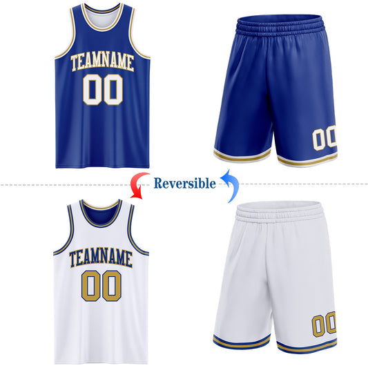 Custom Royal White-Old Gold Reversible Double Side Sublimation Basketball Suit Jersey - Sky-Custom