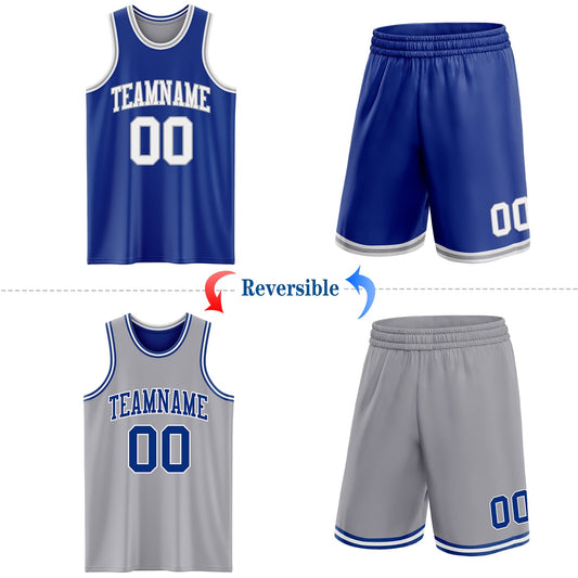 Custom Royal White-Gray Reversible Double Side Sublimation Basketball Suit Jersey - Sky-Custom