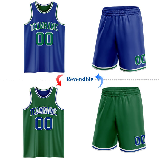 Custom Royal Kelly Green-White Reversible Double Side Sublimation Basketball Suit Jersey - Sky-Custom