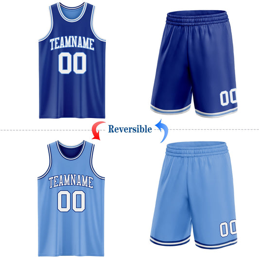 Custom Royal White-Light Blue Reversible Double Side Sublimation Basketball Suit Jersey - Sky-Custom