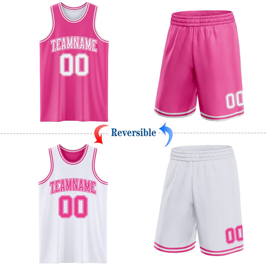 Custom Pink White Reversible Double Side Sublimation Basketball Suit Jersey - Sky-Custom