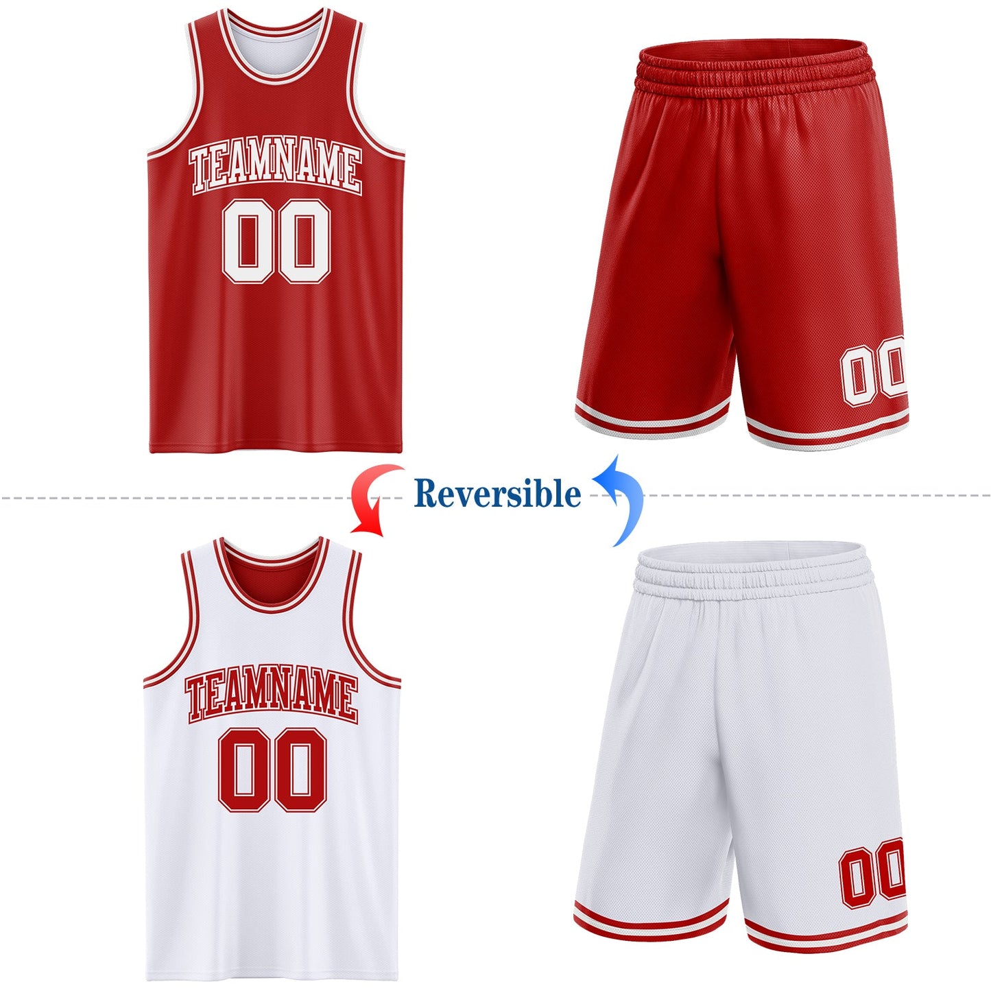 Custom Red White Reversible Double Side Sublimation Basketball Suit Jersey - Sky-Custom