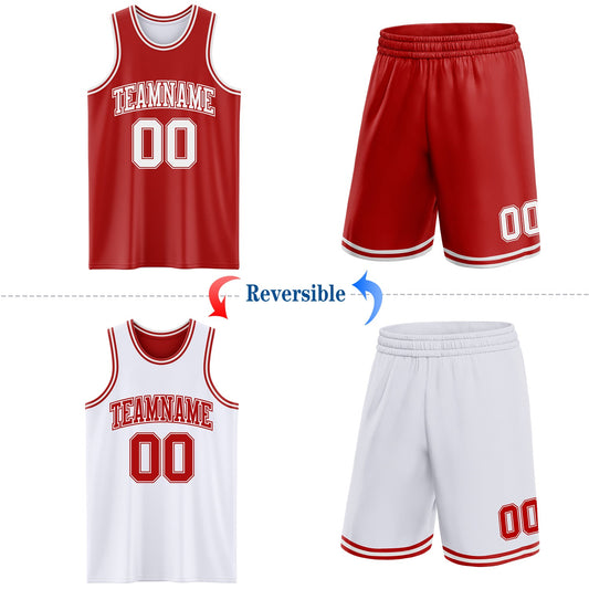 Custom Red White Reversible Double Side Sublimation Basketball Suit Jersey - Sky-Custom