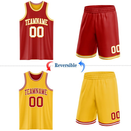 Custom Red White-Gold Reversible Double Side Sublimation Basketball Suit Jersey - Sky-Custom