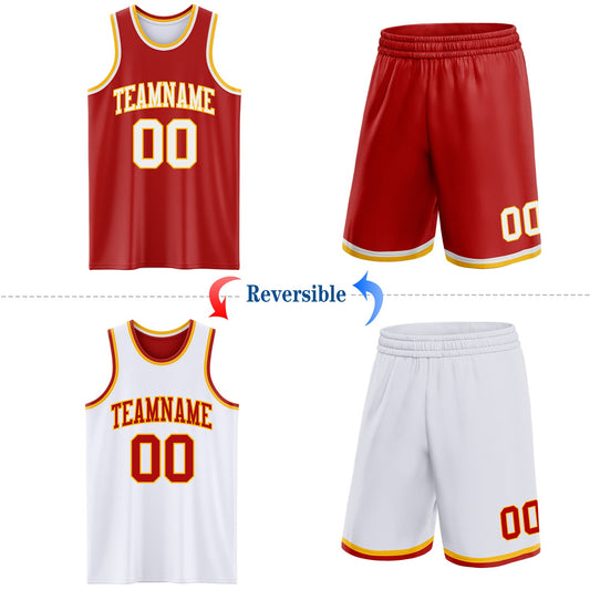 Custom Red White-Gold Reversible Double Side Sublimation Basketball Suit Jersey - Sky-Custom