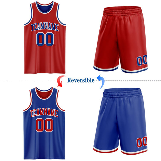 Custom Red Royal-White Reversible Double Side Sublimation Basketball Suit Jersey - Sky-Custom