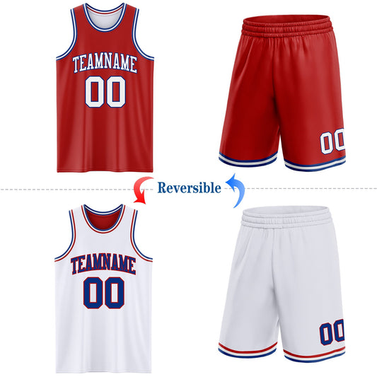 Custom Red White-Royal Reversible Double Side Sublimation Basketball Suit Jersey - Sky-Custom