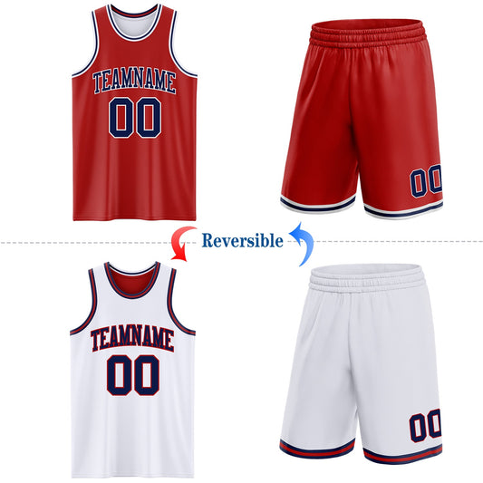 Custom Red Navy-White Reversible Double Side Sublimation Basketball Suit Jersey - Sky-Custom