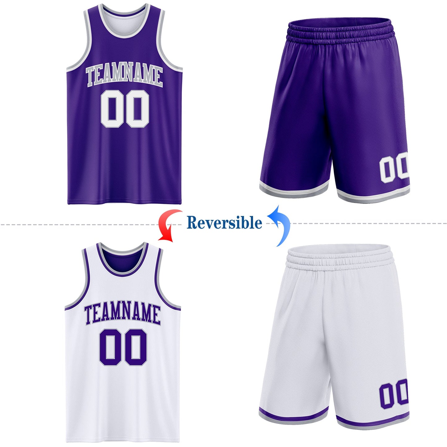 Custom Reversible Purple White-Gray Double Side Sublimation Basketball Suit Jersey - Sky-Custom