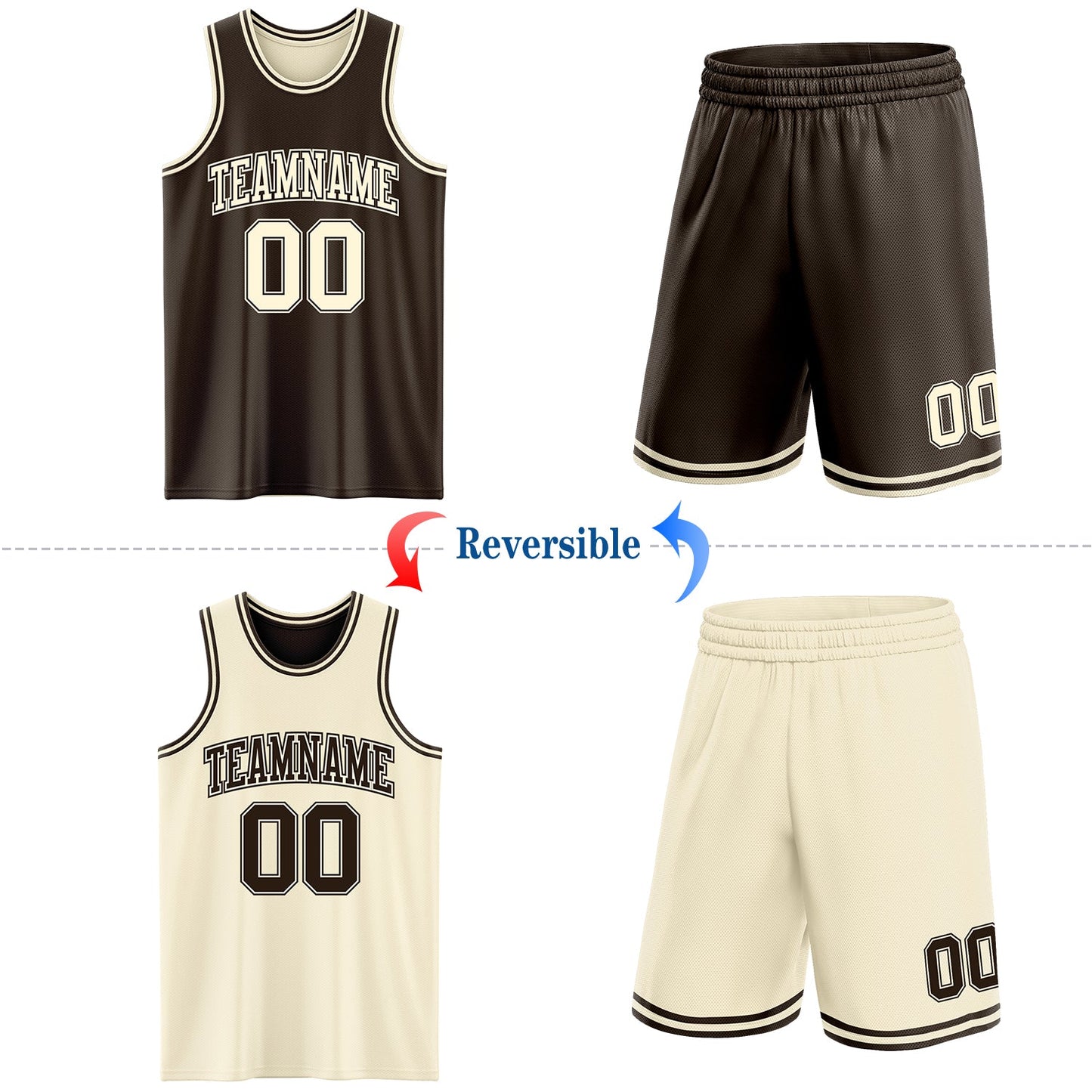 Custom Reversible Brown Cream Double Side Sublimation Basketball Suit Jersey - Sky-Custom