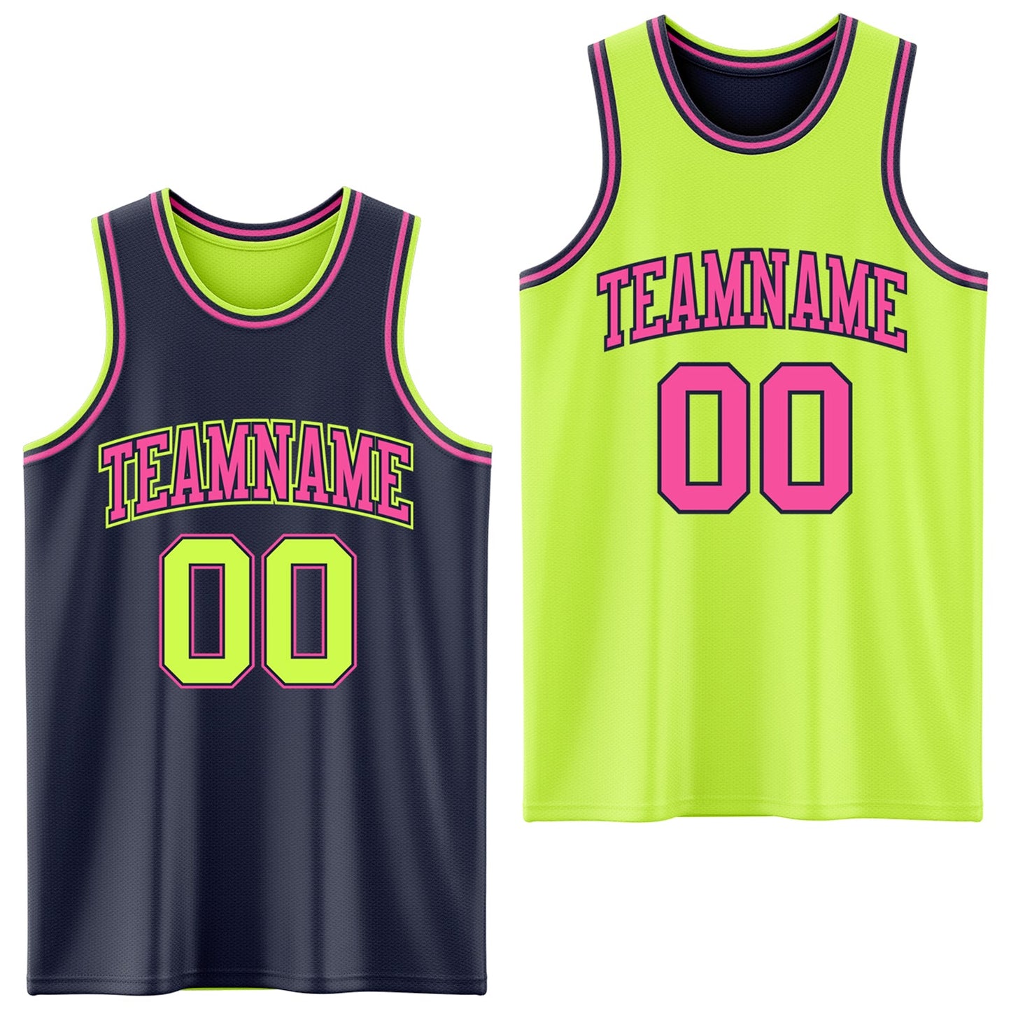 Custom Reversible Navy Neon Green-Pink Double Side Sublimation Basketball Suit Jersey - Sky-Custom