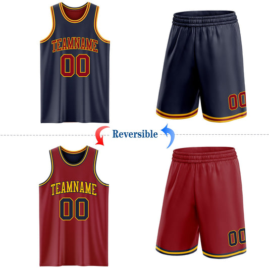 Custom Reversible Navy Maroon-Gold Double Side Sublimation Basketball Suit Jersey - Sky-Custom