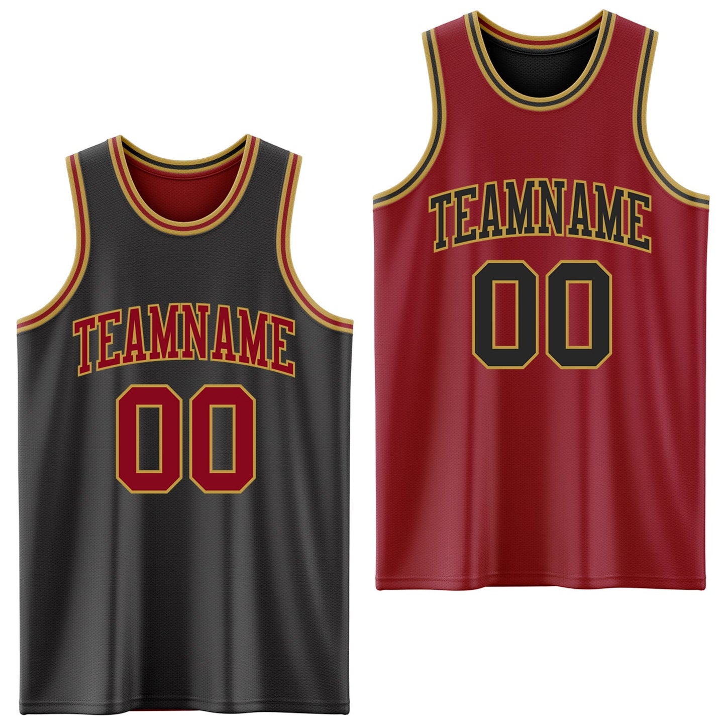 Custom Reversible Black Maroon-Old Gold Double Side Sublimation Basketball Suit Jersey - Sky-Custom