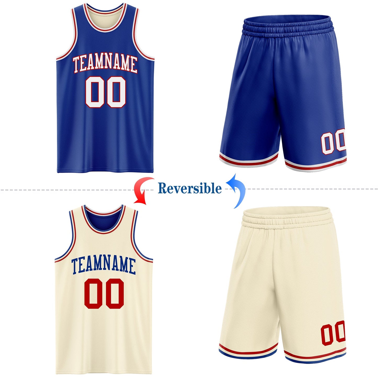 Custom Reversible Royal White-Red Double Side Sublimation Basketball Suit Jersey - Sky-Custom