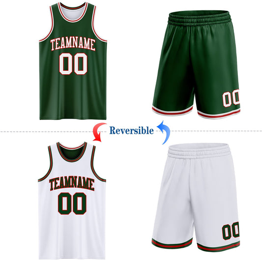 Custom Reversible Green White-Red Double Side Sublimation Basketball Suit Jersey - Sky-Custom
