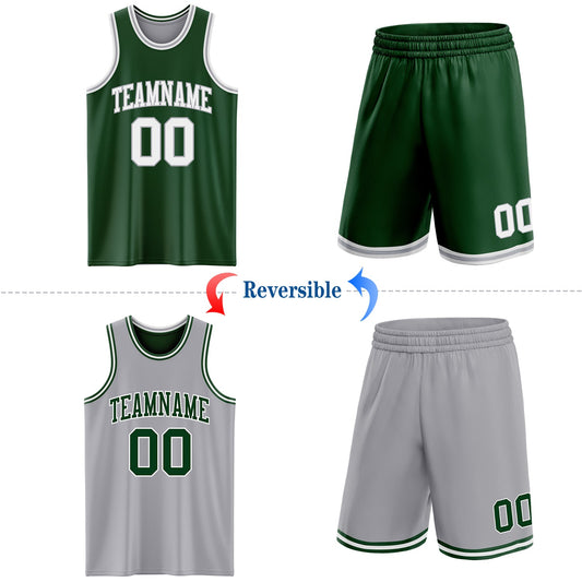 Custom Reversible Green White-Gray Double Side Sublimation Basketball Suit Jersey - Sky-Custom
