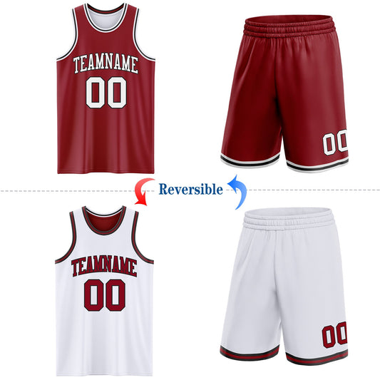 Custom Reversible Maroon White-Black Double Side Sublimation Basketball Suit Jersey - Sky-Custom