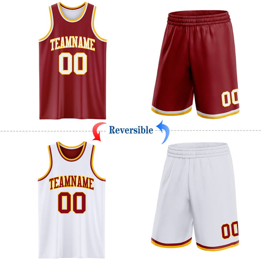 Custom Reversible Maroon White-Gold Double Side Sublimation Basketball Suit Jersey - Sky-Custom