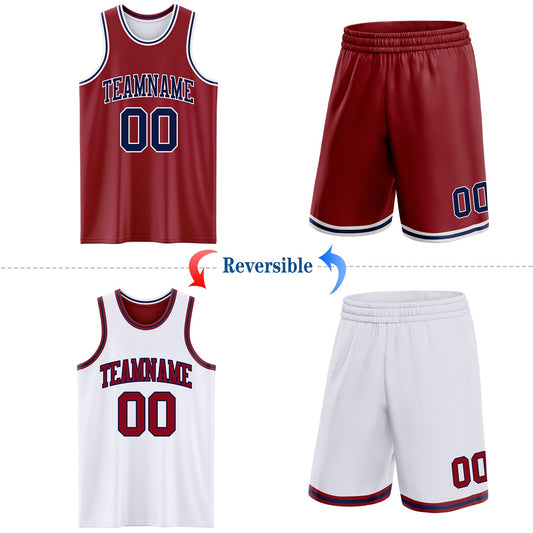 Custom Reversible Maroon Navy-White Double Side Sublimation Basketball Suit Jersey - Sky-Custom