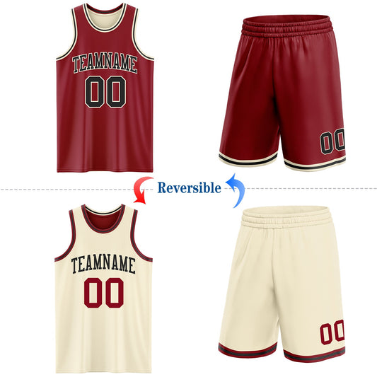 Custom Reversible Maroon Black-Cream Double Side Sublimation Basketball Suit Jersey - Sky-Custom