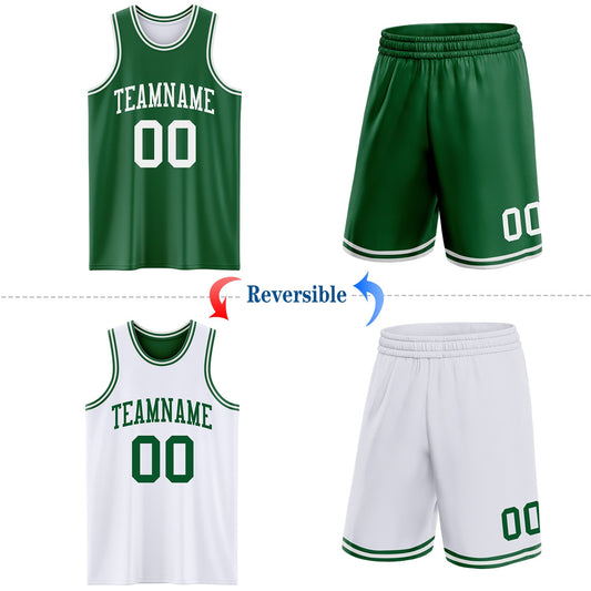 Custom Reversible Kelly Green White Double Side Sublimation Basketball Suit Jersey - Sky-Custom
