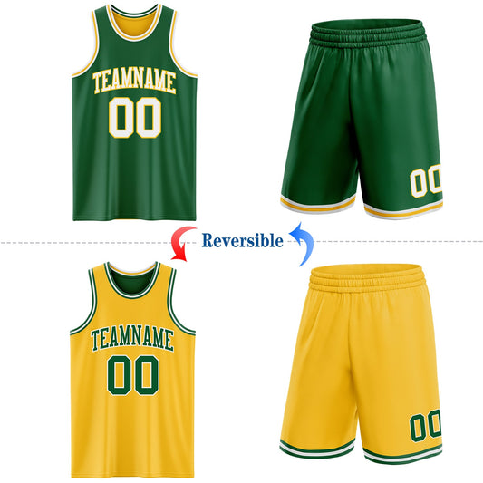 Custom Reversible Kelly Green White-Gold Double Side Sublimation Basketball Suit Jersey - Sky-Custom