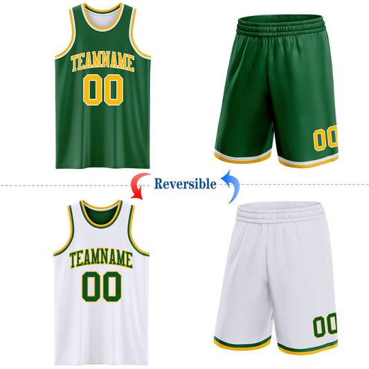 Custom Reversible Kelly Green Gold-White Double Side Sublimation Basketball Suit Jersey - Sky-Custom