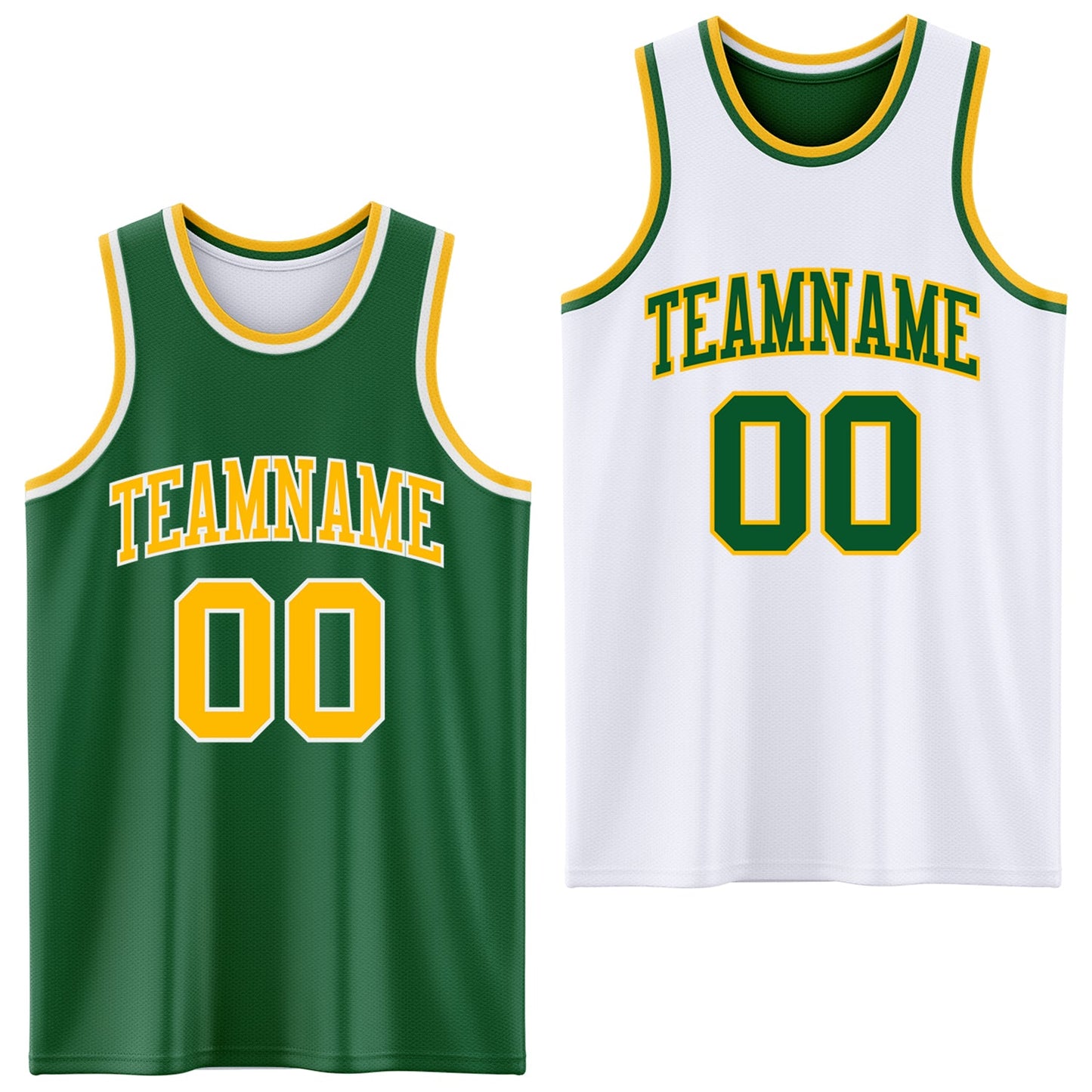 Custom Reversible Kelly Green Gold-White Double Side Sublimation Basketball Suit Jersey - Sky-Custom
