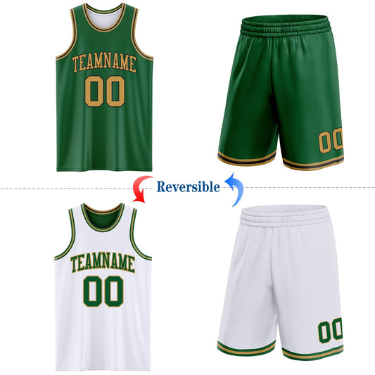 Custom Reversible Kelly Green Old Gold-Black Double Side Sublimation Basketball Suit Jersey - Sky-Custom