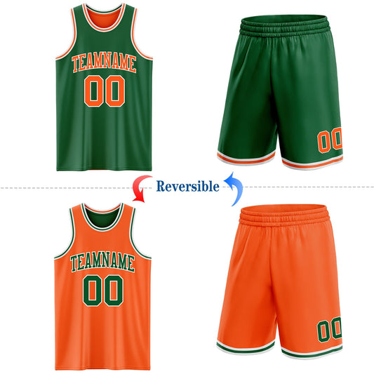 Custom Reversible Kelly Green Orange-White Double Side Sublimation Basketball Suit Jersey - Sky-Custom