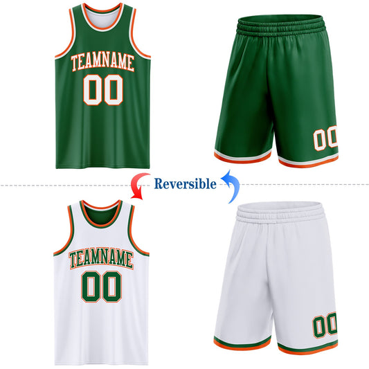 Custom Reversible Kelly Green White-Orange Double Side Sublimation Basketball Suit Jersey - Sky-Custom